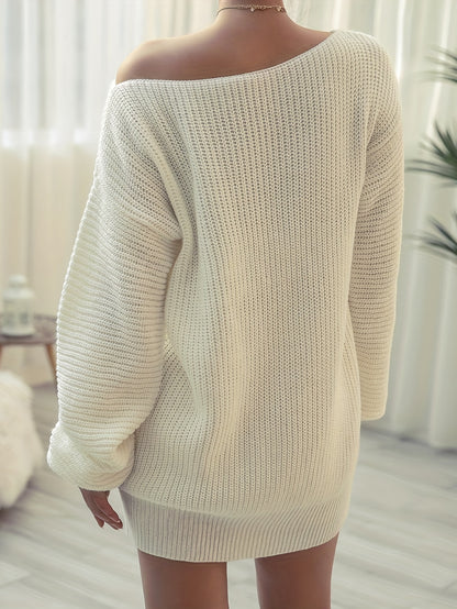 Off Shoulder Knit Sweater Dress - Elegant & Cozy Women's Style for Fall/Winter, Mid-Elasticity, Easy Care