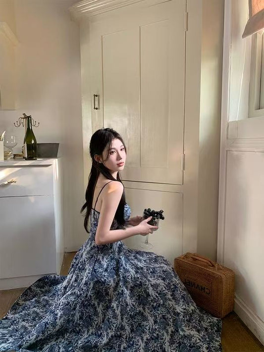 vmtvr  -  Elegant Women Fashion New Floral Casual Midi Dress Spaghetti Strap Slim A-Line Maxi Vestidos Female Chic Vintage Mujers Robe