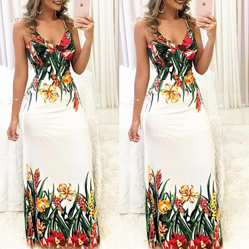 vmtvr Summer Women Lady Sexy Sleeveless Strap Deep V-Neck Long Maxi Evening Party Elegant Dress Sundress