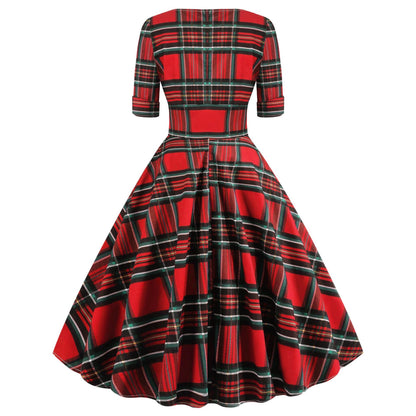 vmtvr pop culture dress to impress Plaid Printed Christmas Autumn and Winter Women's Clothing Ins Stitching Dress Pettiskirt