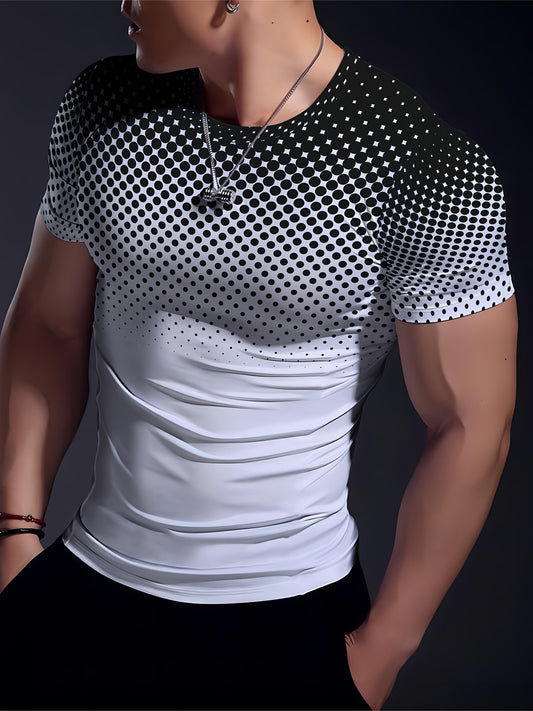 Men's Stylish Polka Dot Muscle Fit T-Shirt - Breathable Compression, Moisture-Wicking, Quick-Drying, Comfy Top for Summer Sports, Fitness, and Casual Wear - Perfect for Active Men