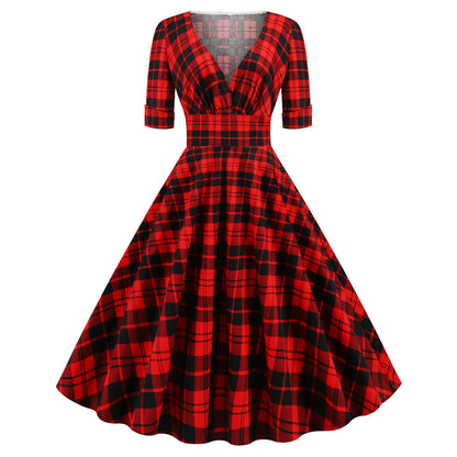 vmtvr pop culture dress to impress Plaid Printed Christmas Autumn and Winter Women's Clothing Ins Stitching Dress Pettiskirt