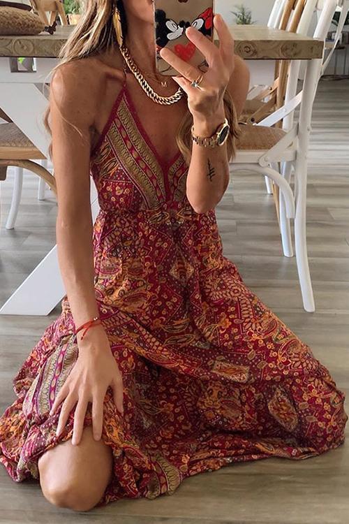 vmtvr - Boho Print Slip Maxi Dress