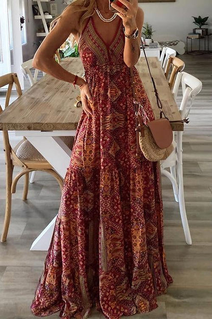 vmtvr - Boho Print Slip Maxi Dress