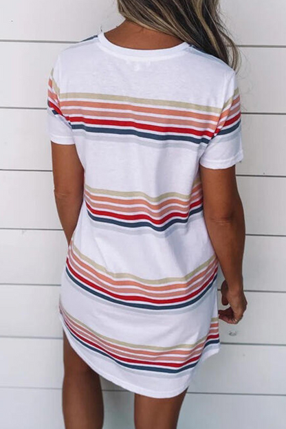 Casual Striped Character Print Contrast O Neck Short Sleeve Dress Dresses