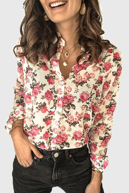 Elegant Floral Buckle Mandarin Collar Tops