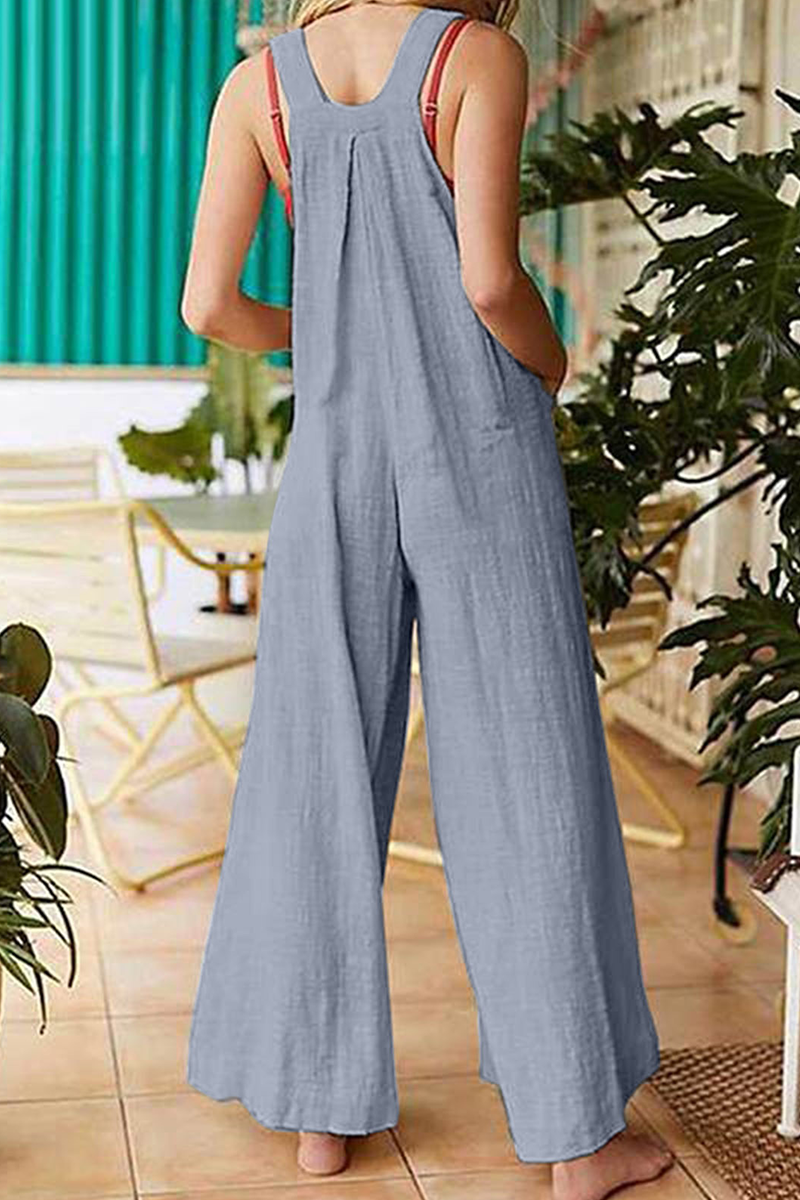 Casual Solid Pocket Buttons Square Collar Jumpsuits(3 Colors)