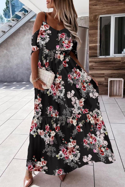 Elegant Floral Flounce V Neck A Line Dresses(5 Colors)