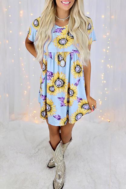 Casual Street Floral Split Joint O Neck Dresses