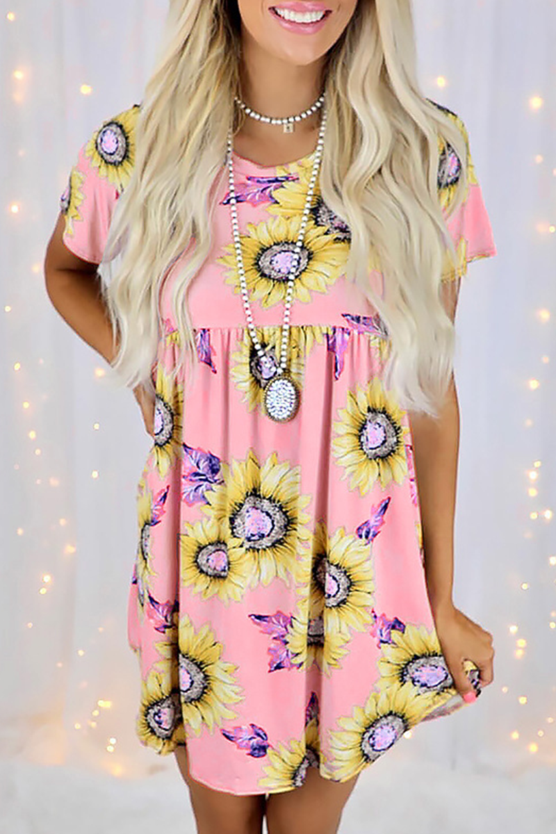 Casual Street Floral Split Joint O Neck Dresses