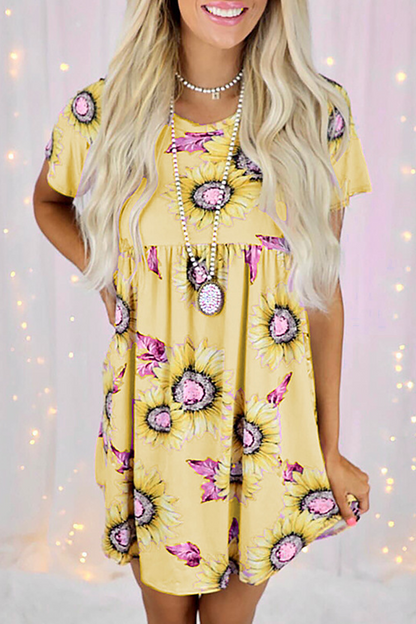 Casual Street Floral Split Joint O Neck Dresses