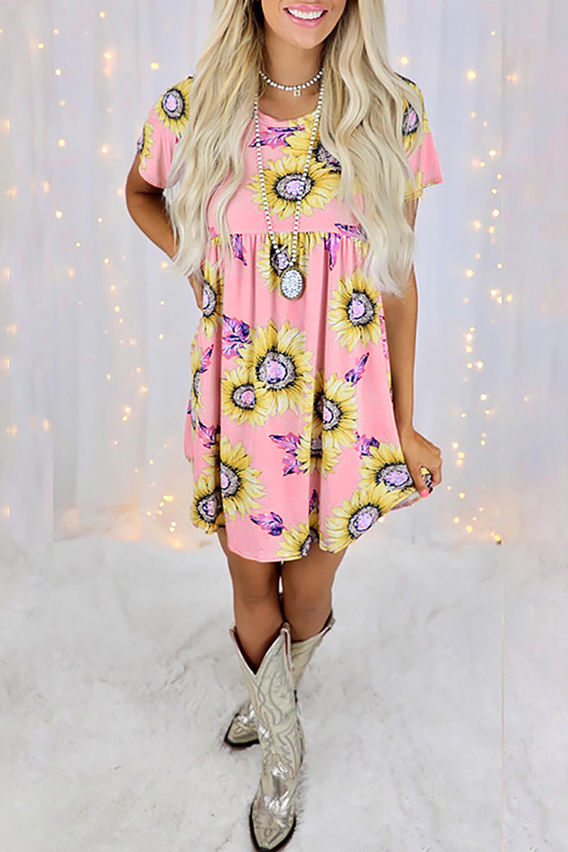 Casual Street Floral Split Joint O Neck Dresses