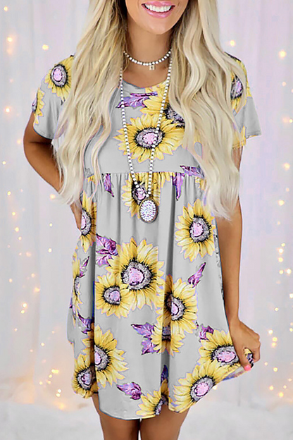 Casual Street Floral Split Joint O Neck Dresses