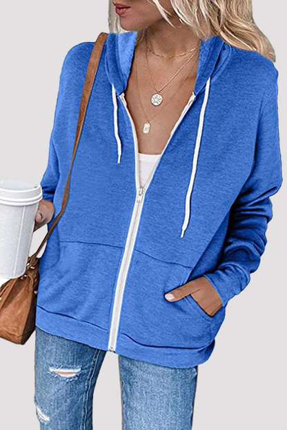 Casual Solid Split Joint Pocket Hooded Collar Tops(4 Colors)