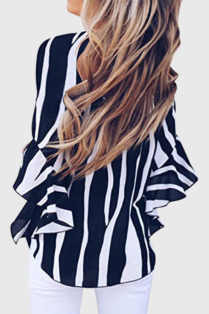 Casual Striped Strap Design V Neck Tops