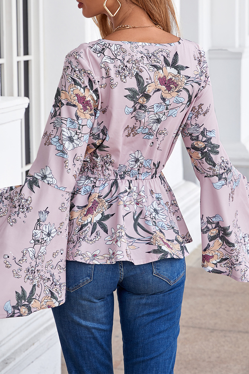 Elegant Floral Split Joint O Neck Tops