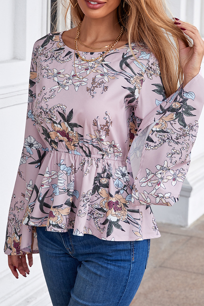 Elegant Floral Split Joint O Neck Tops