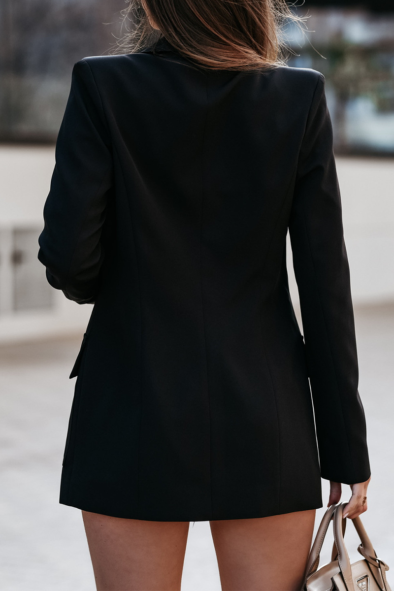 Elegant Solid Pocket Buckle Turn-back Collar Outerwear