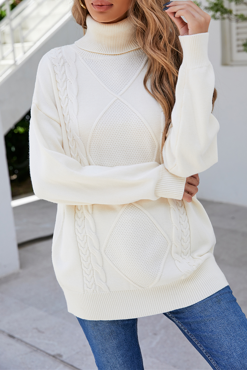 Casual Solid Split Joint Turtleneck Tops