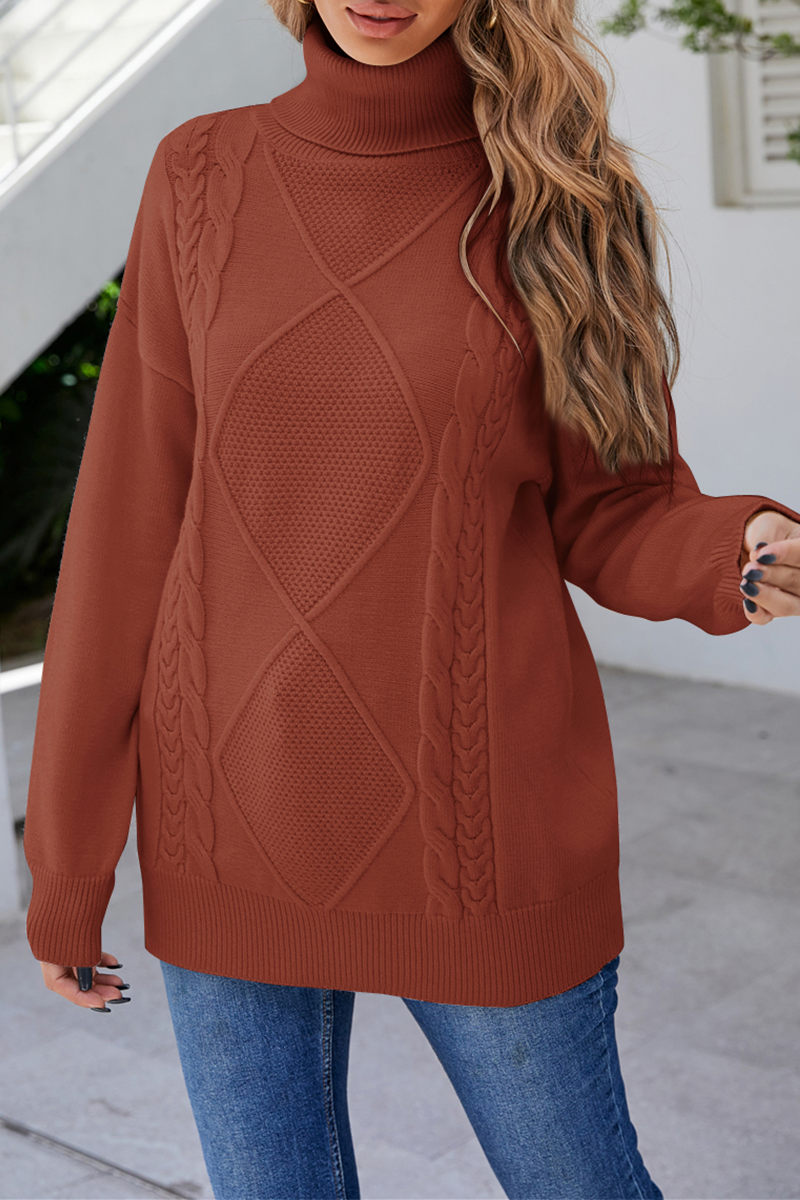 Casual Solid Split Joint Turtleneck Tops