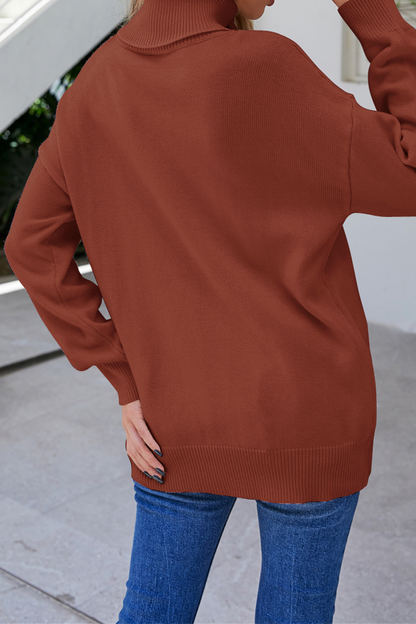 Casual Solid Split Joint Turtleneck Tops