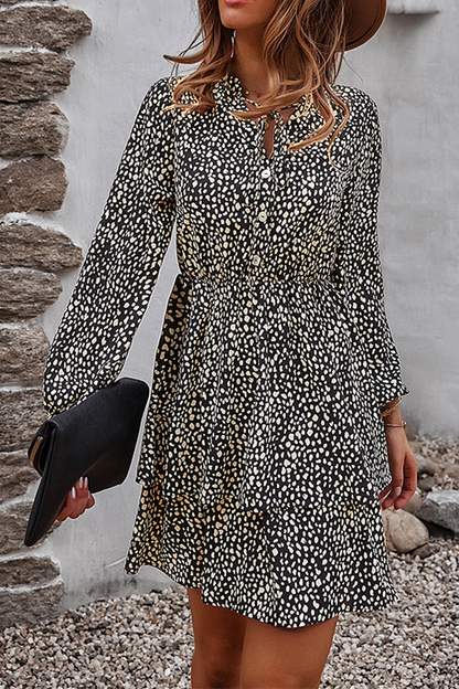 Elegant Print Split Joint Frenulum V Neck A Line Dresses