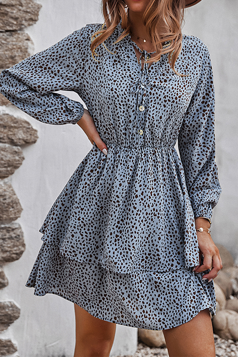 Elegant Print Split Joint Frenulum V Neck A Line Dresses