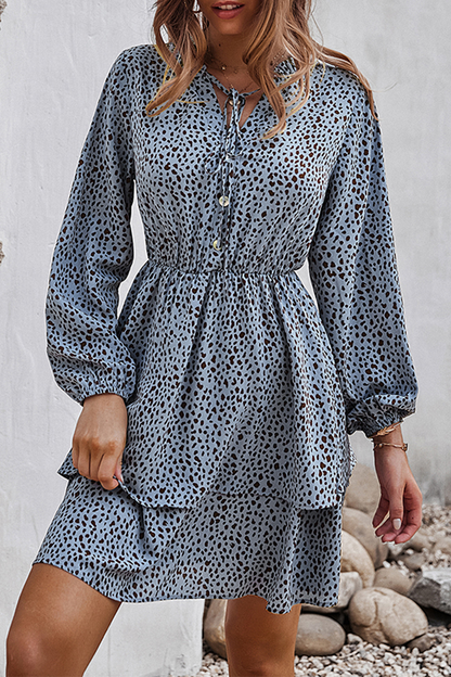 Elegant Print Split Joint Frenulum V Neck A Line Dresses