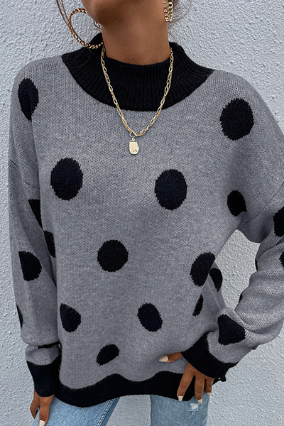 Dot Split Joint  Contrast O Neck Tops