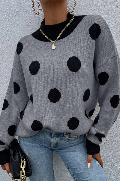 Dot Split Joint  Contrast O Neck Tops