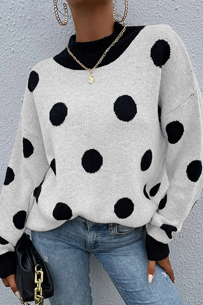 Dot Split Joint  Contrast O Neck Tops