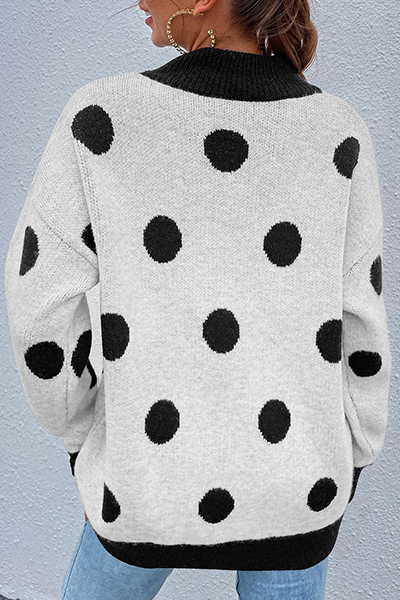 Dot Split Joint  Contrast O Neck Tops