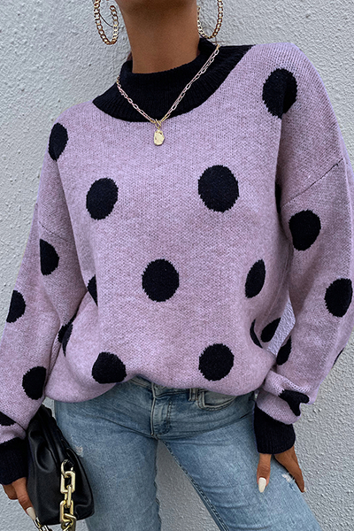 Dot Split Joint  Contrast O Neck Tops