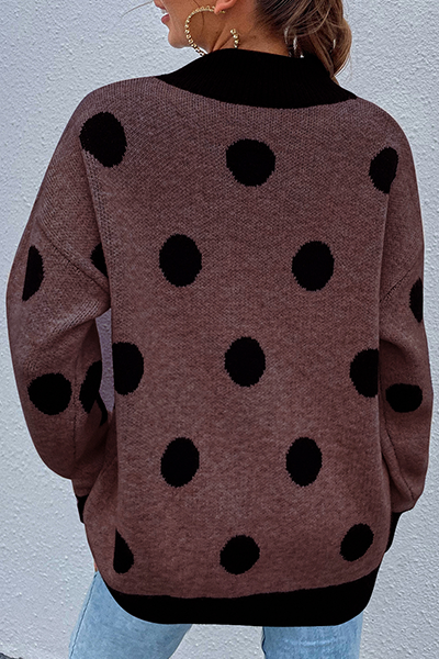 Dot Split Joint  Contrast O Neck Tops