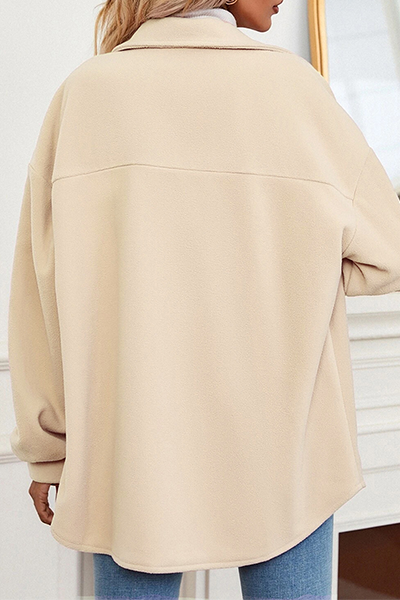 Elegant Solid Pocket Buckle Turndown Collar Outerwear