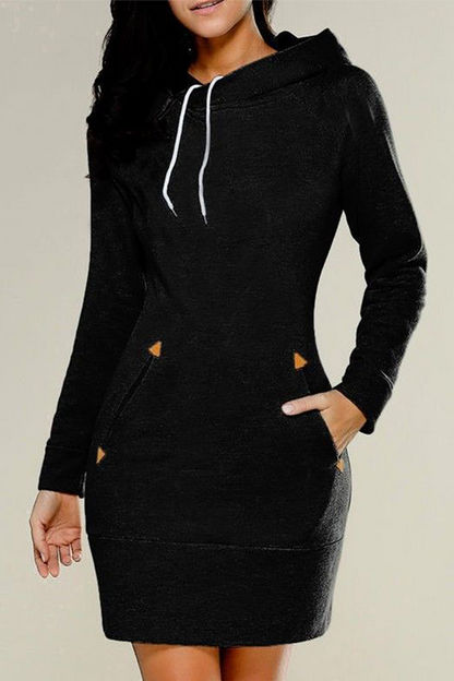 Casual Solid Split Joint Draw String Hooded Collar Dresses(5 colors)