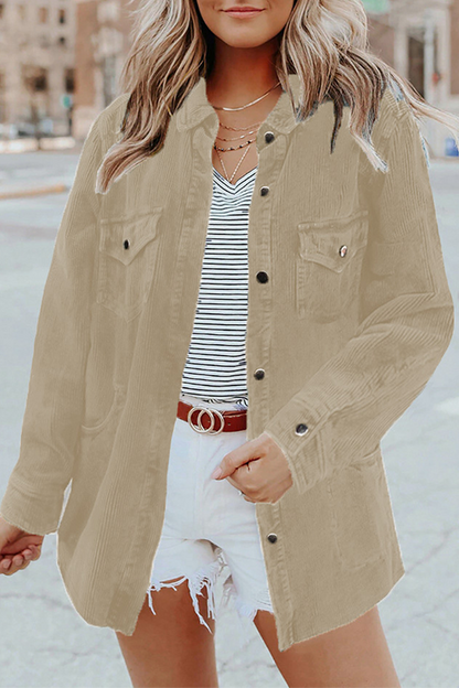 Casual Solid Pocket Buckle Turndown Collar Outerwear