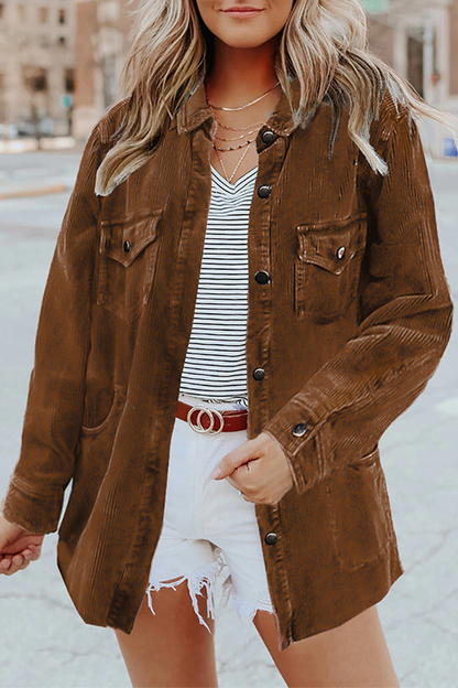 Casual Solid Pocket Buckle Turndown Collar Outerwear