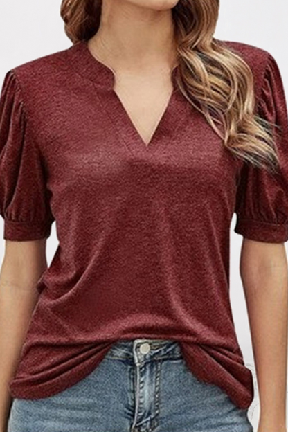 Casual Solid Patchwork V Neck T-Shirts(3 Colors)