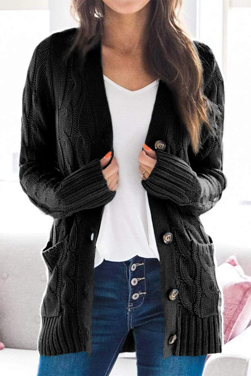 Casual Solid Split Joint Buckle Cardigan Collar Tops(5 colors)