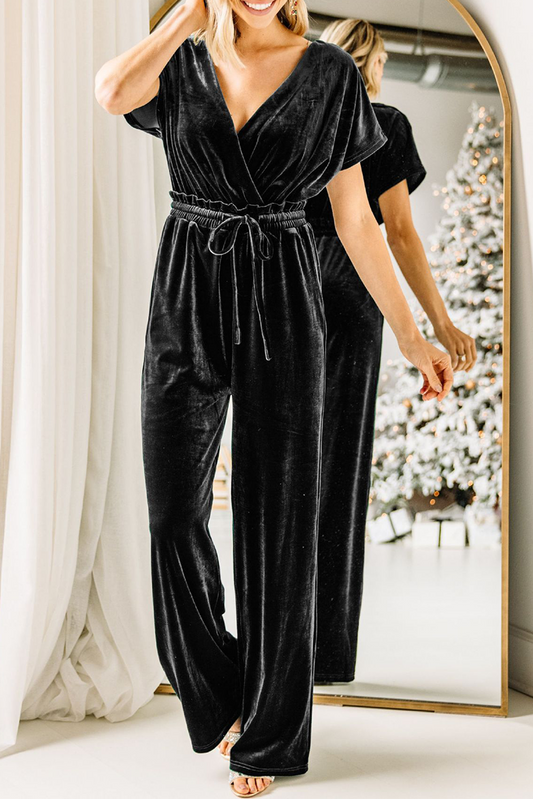 Casual Solid Split Joint V Neck Straight Jumpsuits