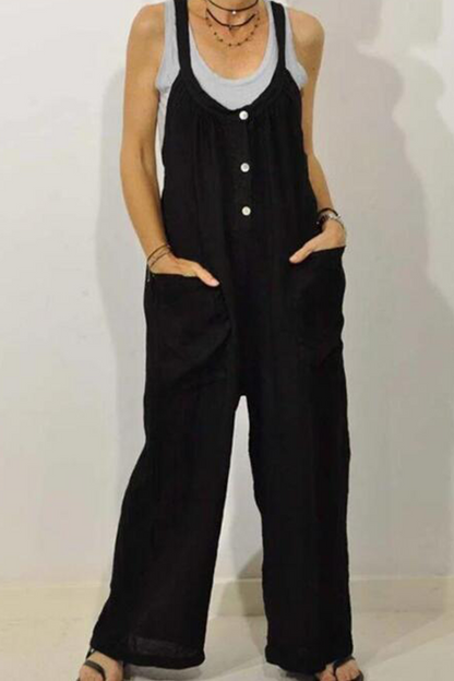 Casual Solid Patchwork U Neck Loose Jumpsuits