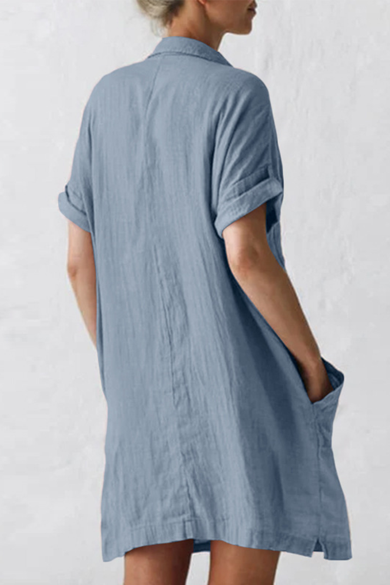 Casual Solid Split Joint Turndown Collar Shirt Dress Dresses(4 colors)