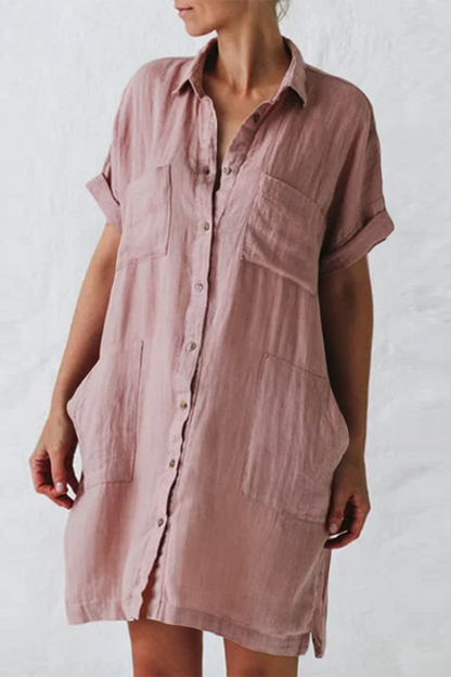 Casual Solid Split Joint Turndown Collar Shirt Dress Dresses(4 colors)