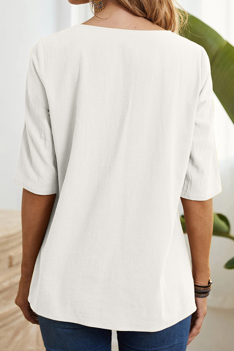 Casual Solid Slit O Neck T-Shirts