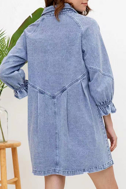 Casual Solid Patchwork Turndown Collar Shirt Dress Dresses