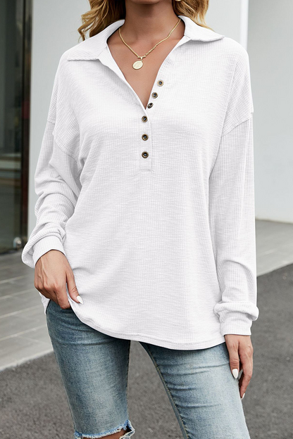 Casual Solid Patchwork Turndown Collar Tops