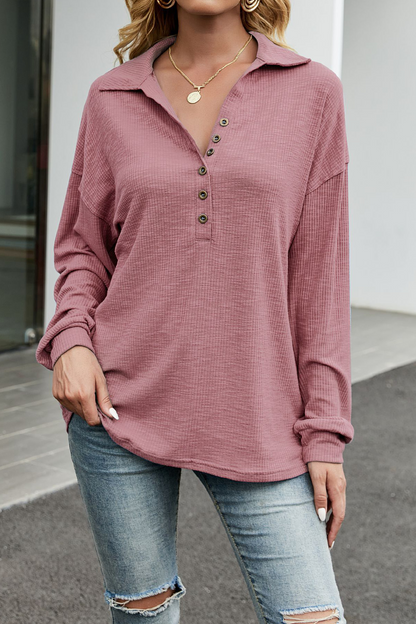 Casual Solid Patchwork Turndown Collar Tops