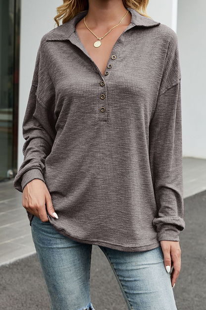 Casual Solid Patchwork Turndown Collar Tops