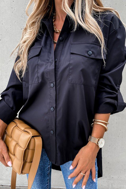 Casual Solid Patchwork Turndown Collar Tops